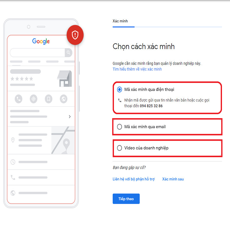 Chọn phương thức xác minh